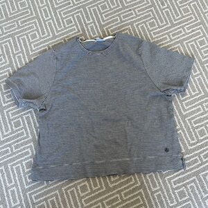 Petit Bateau cropped navy and white cotton t-shirt